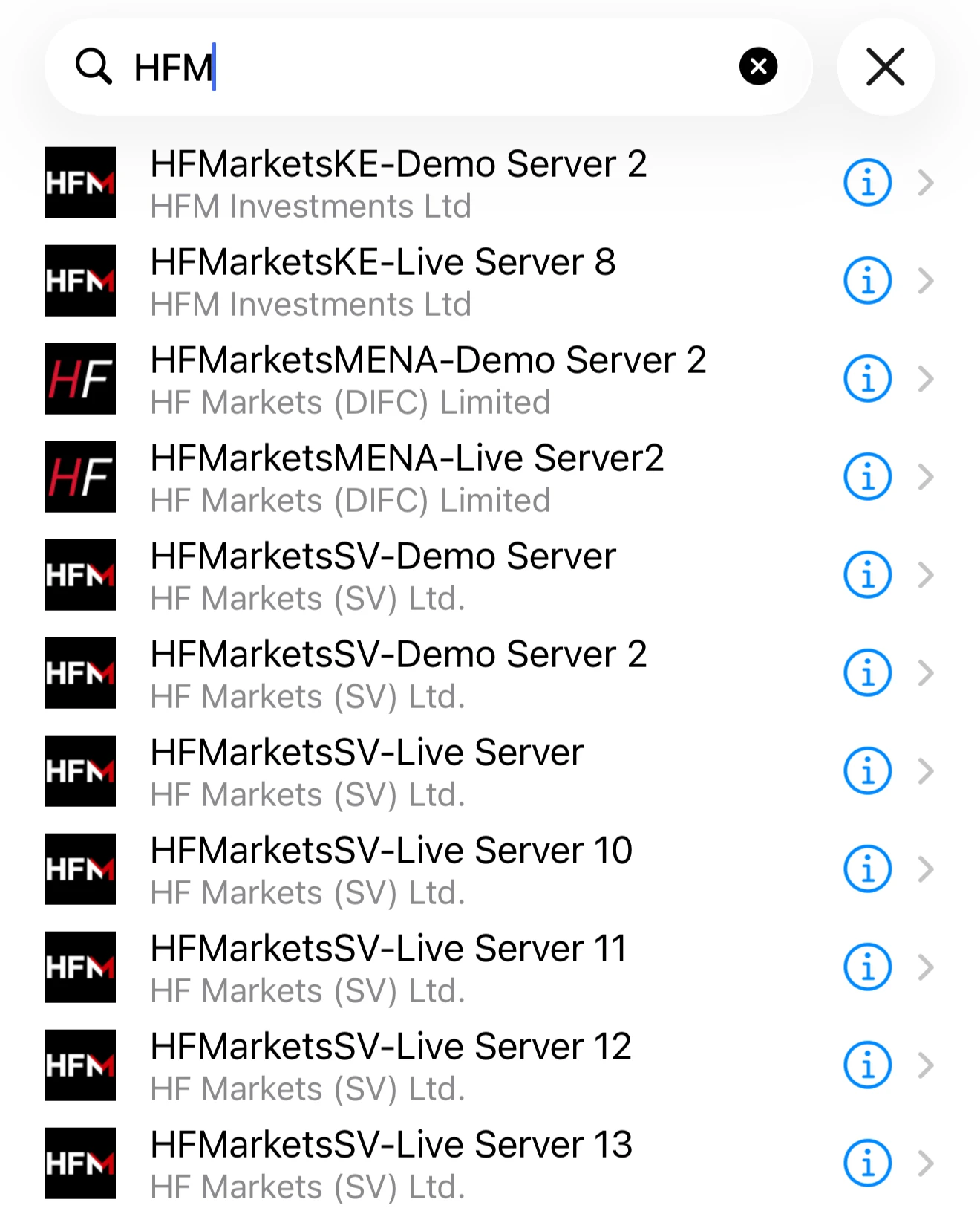 HFMのMT4:MT4アプリでHFMを検索した画面