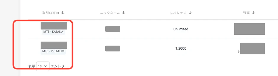 HFMの会員ページのMy取引口座に表示される取引口座ID